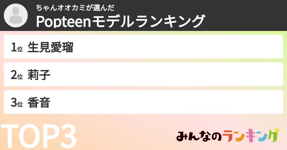 ちゃんオオカミさんの「Popteenモデルランキング」