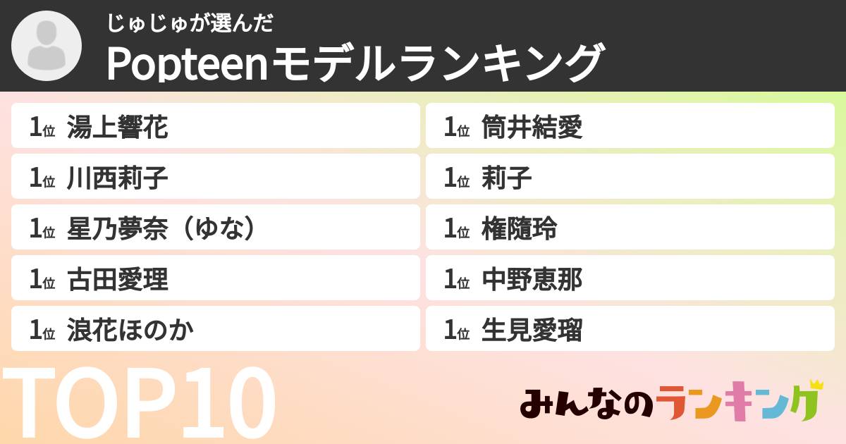 じゅじゅさんの「Popteenモデルランキング」