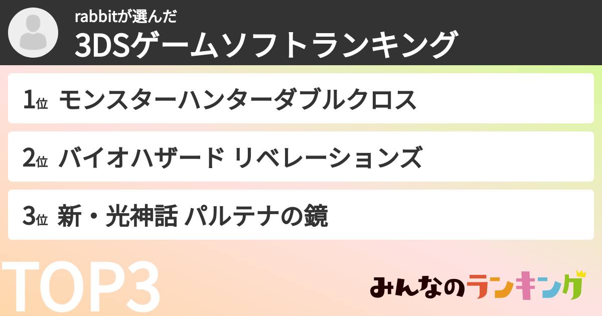 rabbitさんの「3DSゲームソフトランキング」