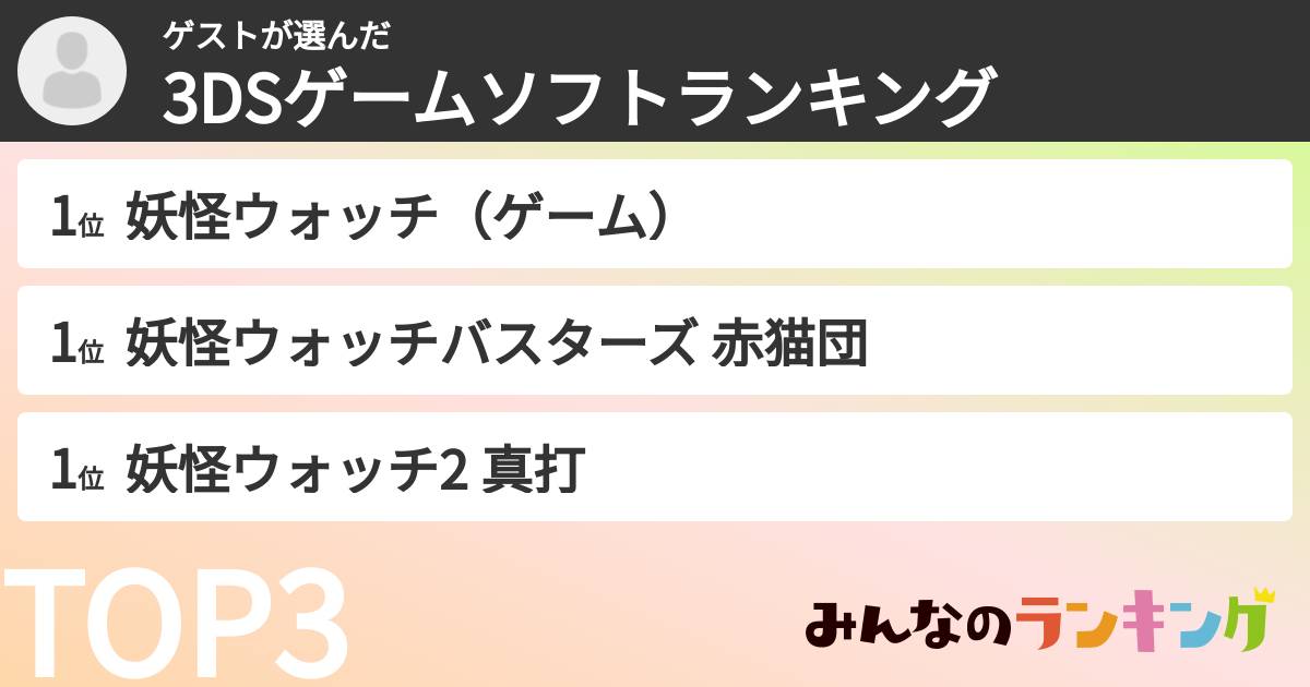 ゲストさんの「3DSゲームソフトランキング」