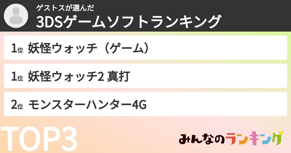 ゲストスさんの「3DSゲームソフトランキング」
