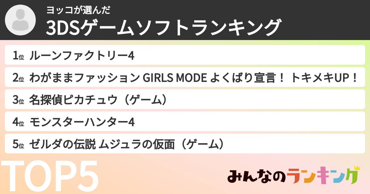 ヨッコさんの「3DSゲームソフトランキング」