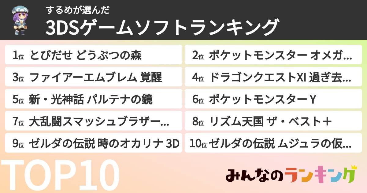 するめさんの「3DSゲームソフトランキング」
