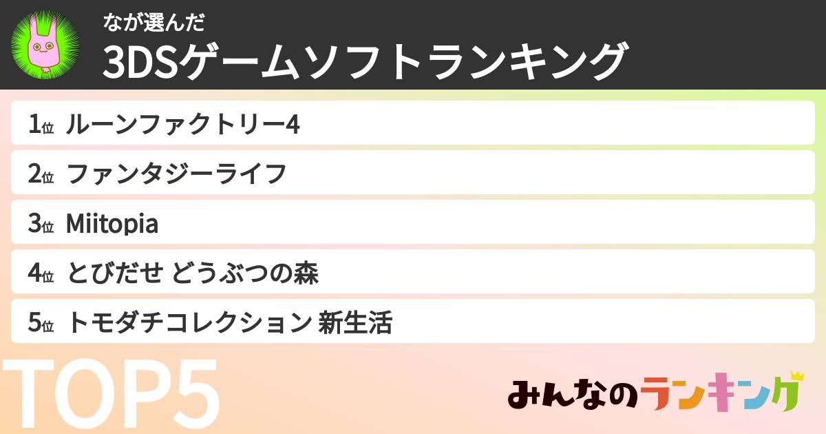 なさんの「3DSゲームソフトランキング」