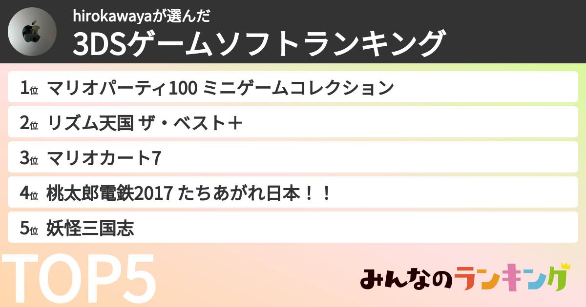 hirokawayaさんの「3DSゲームソフトランキング」