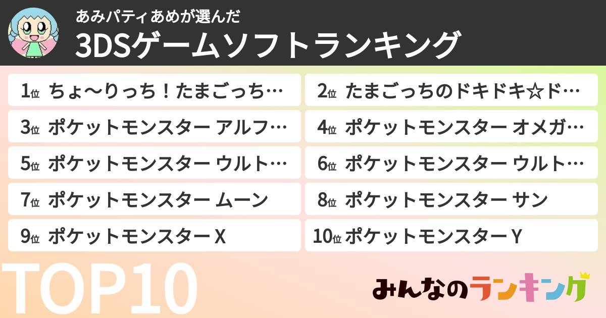 あみパティあめさんの「3DSゲームソフトランキング」