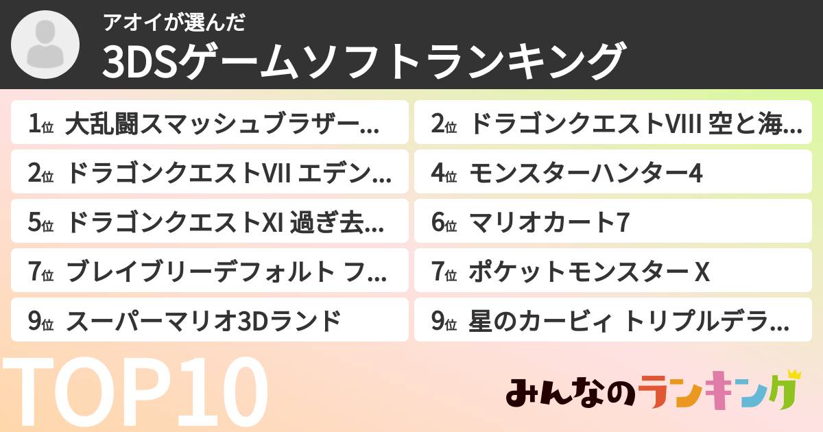 アオイさんの「3DSゲームソフトランキング」