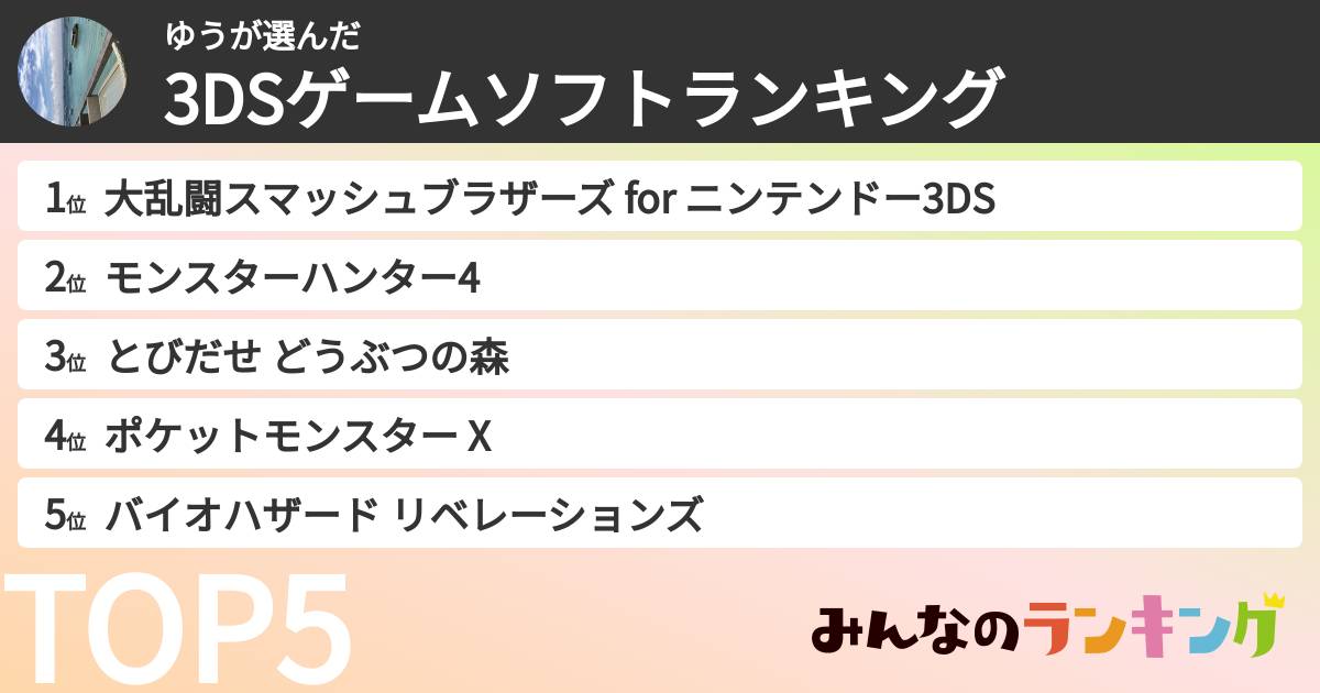 ゆうさんの「3DSゲームソフトランキング」