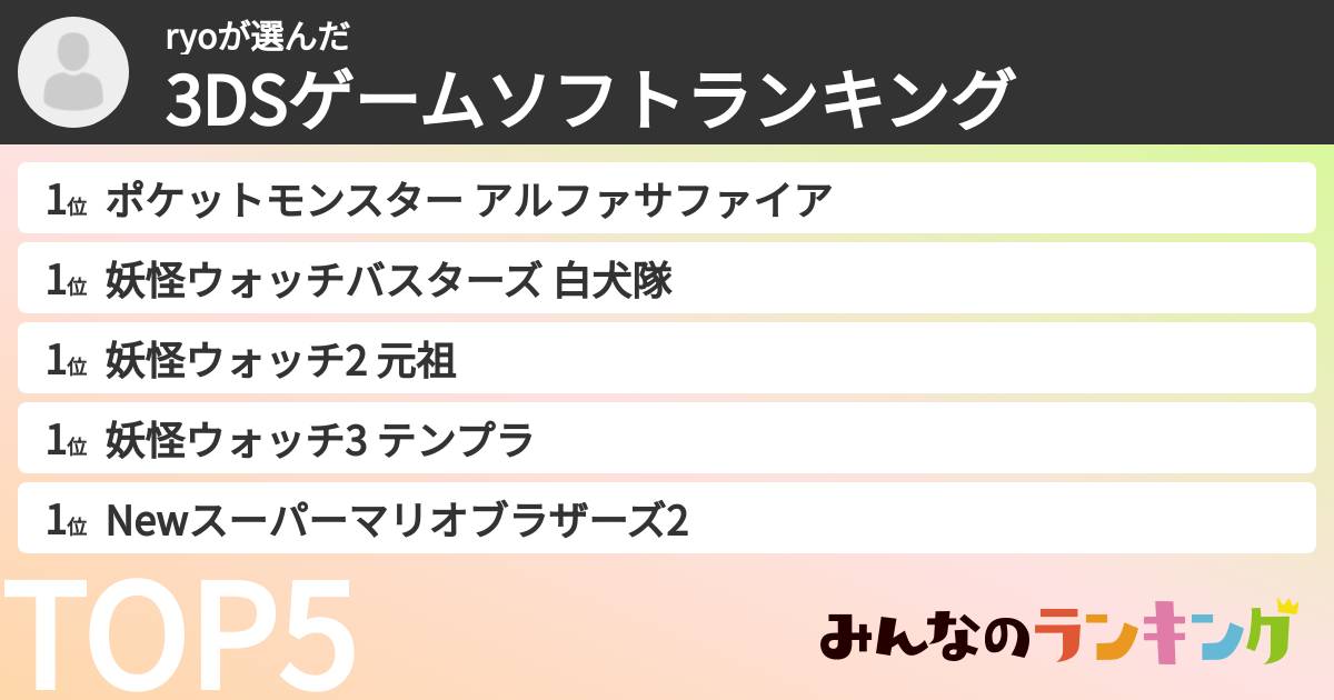 ryoさんの「3DSゲームソフトランキング」
