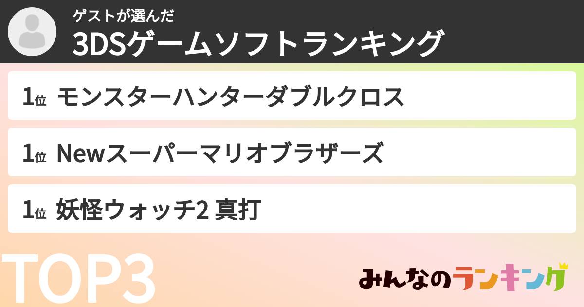 ゲストさんの「3DSゲームソフトランキング」