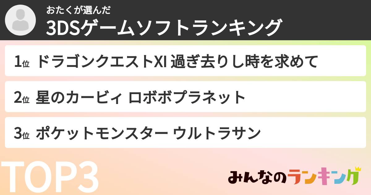 おたくさんの「3DSゲームソフトランキング」