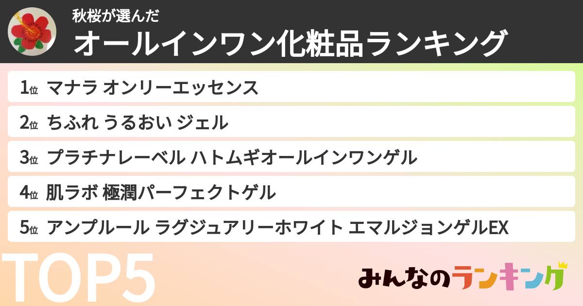 秋桜さんの「オールインワン化粧品ランキング」