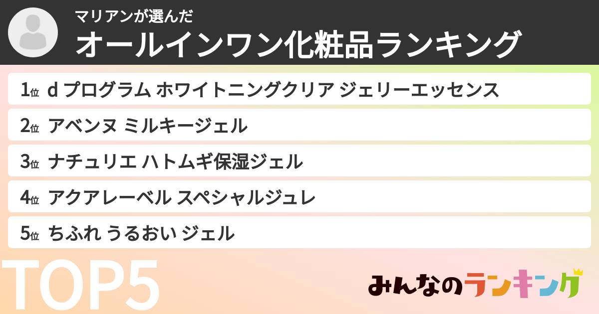 マリアンさんの「オールインワン化粧品ランキング」