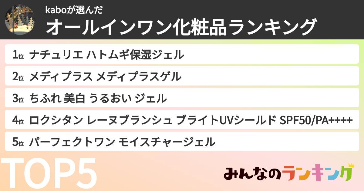 kaboさんの「オールインワン化粧品ランキング」