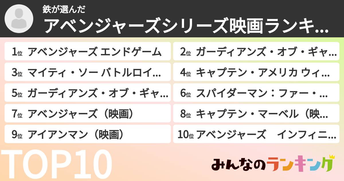 鉄さんの「アベンジャーズシリーズ映画ランキング」