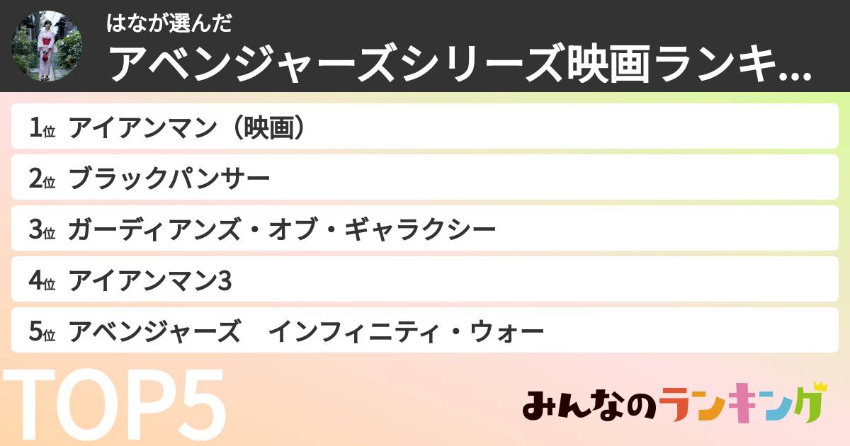 はなさんの「アベンジャーズシリーズ映画ランキング」