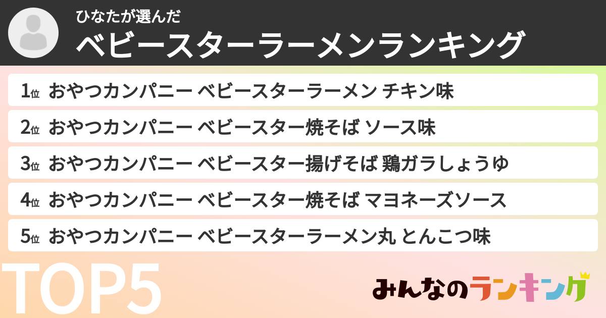 ひなたさんの「ベビースターラーメンランキング」