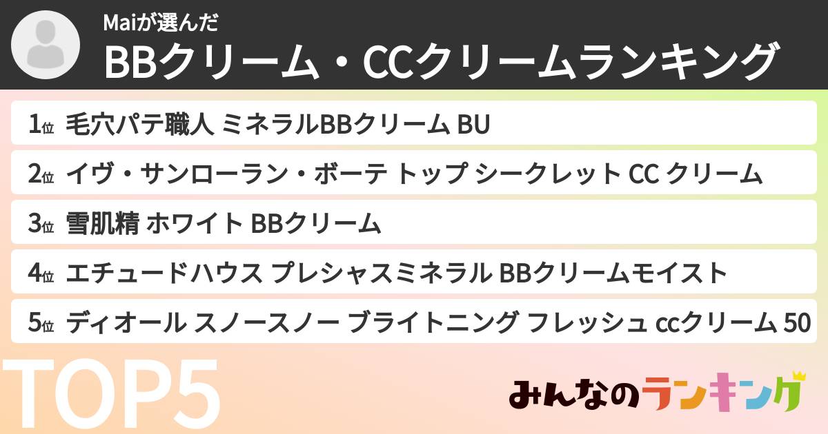 Maiさんの「BBクリーム・CCクリームランキング」