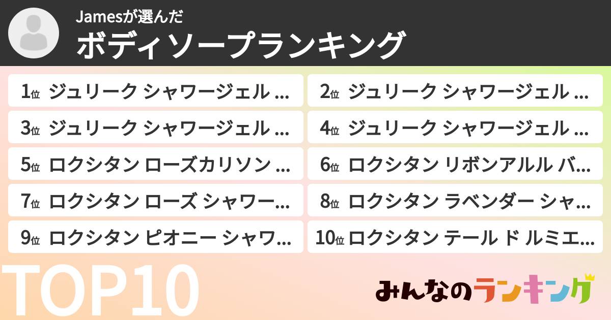 Jamesさんの「ボディソープランキング」
