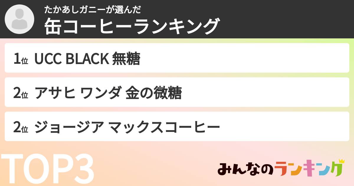 たかあしガニーさんの「缶コーヒーランキング」