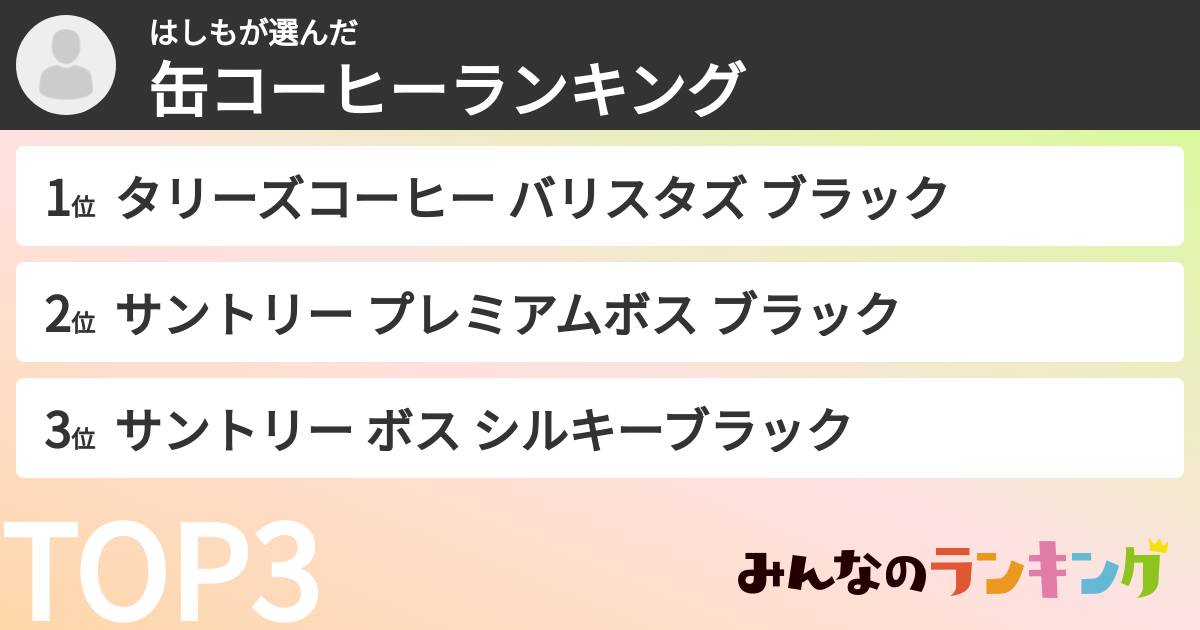 はしもさんの「缶コーヒーランキング」