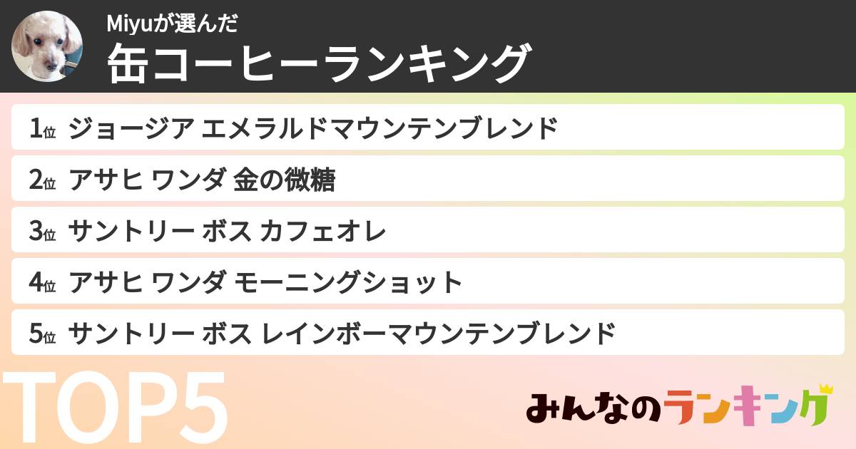 Miyuさんの「缶コーヒーランキング」