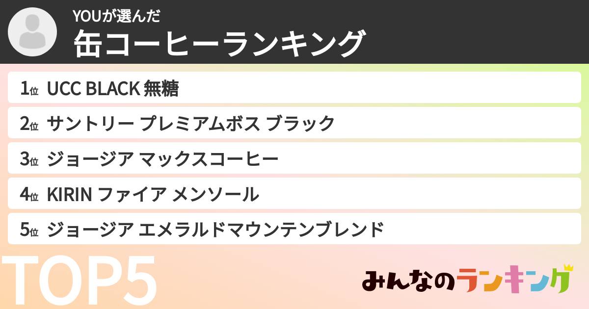 YOUさんの「缶コーヒーランキング」