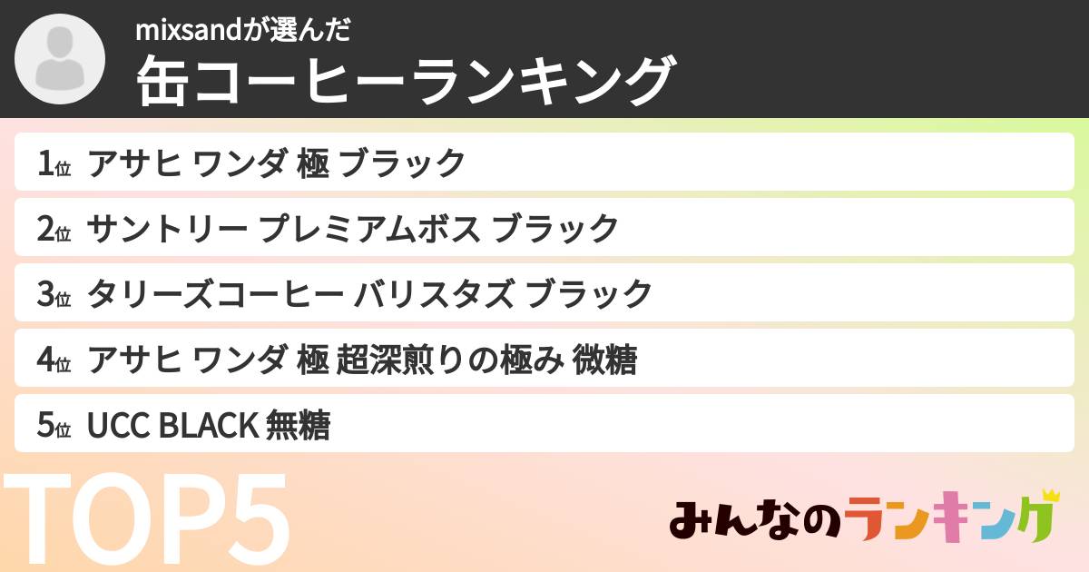 mixsandさんの「缶コーヒーランキング」