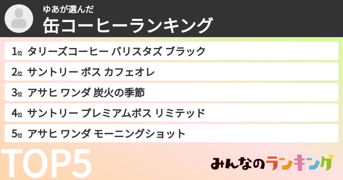 ゆあさんの「缶コーヒーランキング」
