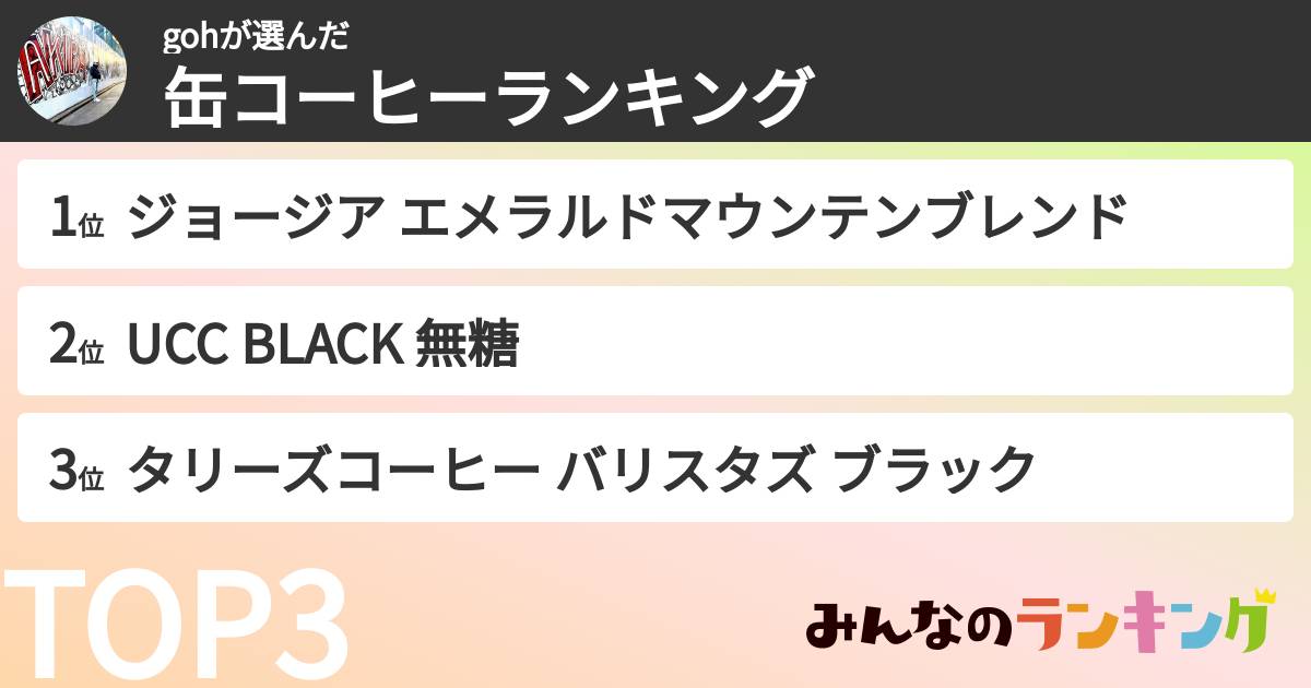 gohさんの「缶コーヒーランキング」