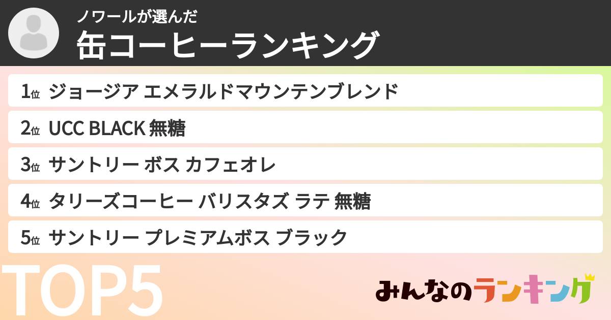 ノワールさんの「缶コーヒーランキング」