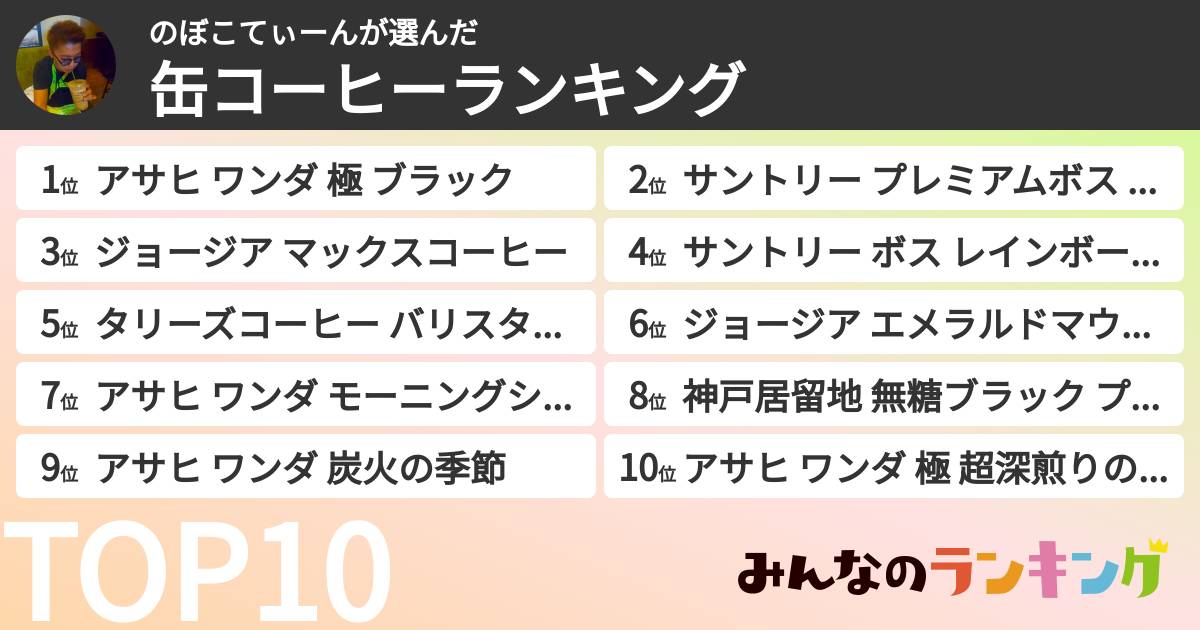 のぼこてぃーんさんの「缶コーヒーランキング」
