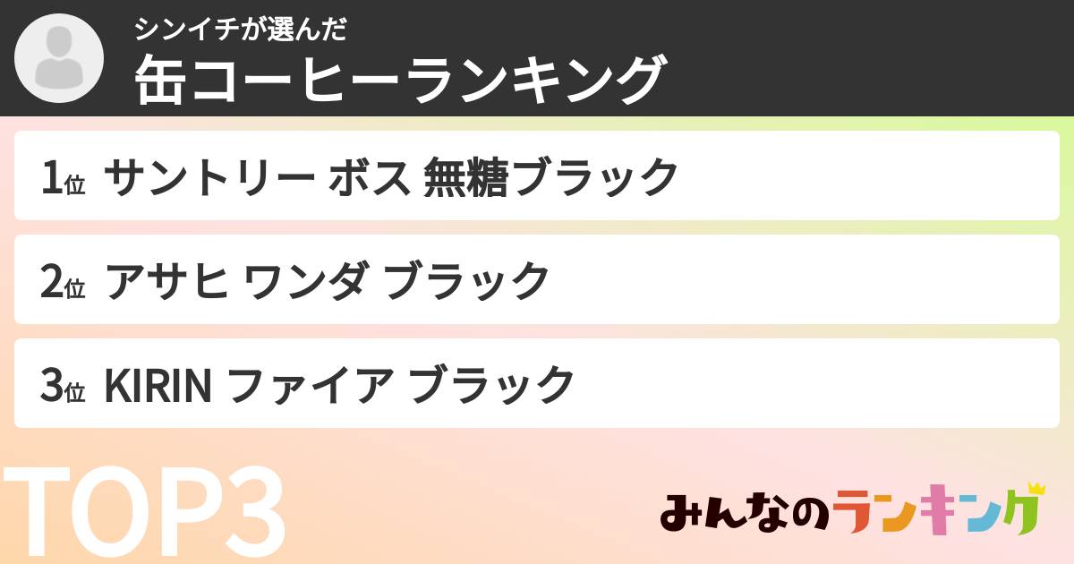 シンイチさんの「缶コーヒーランキング」