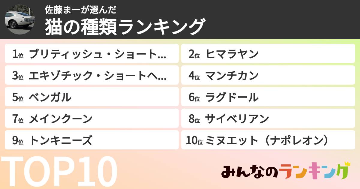 佐藤まーさんの「猫の種類ランキング」