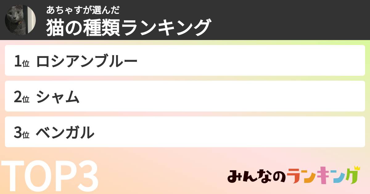 あちゃすさんの「猫の種類ランキング」
