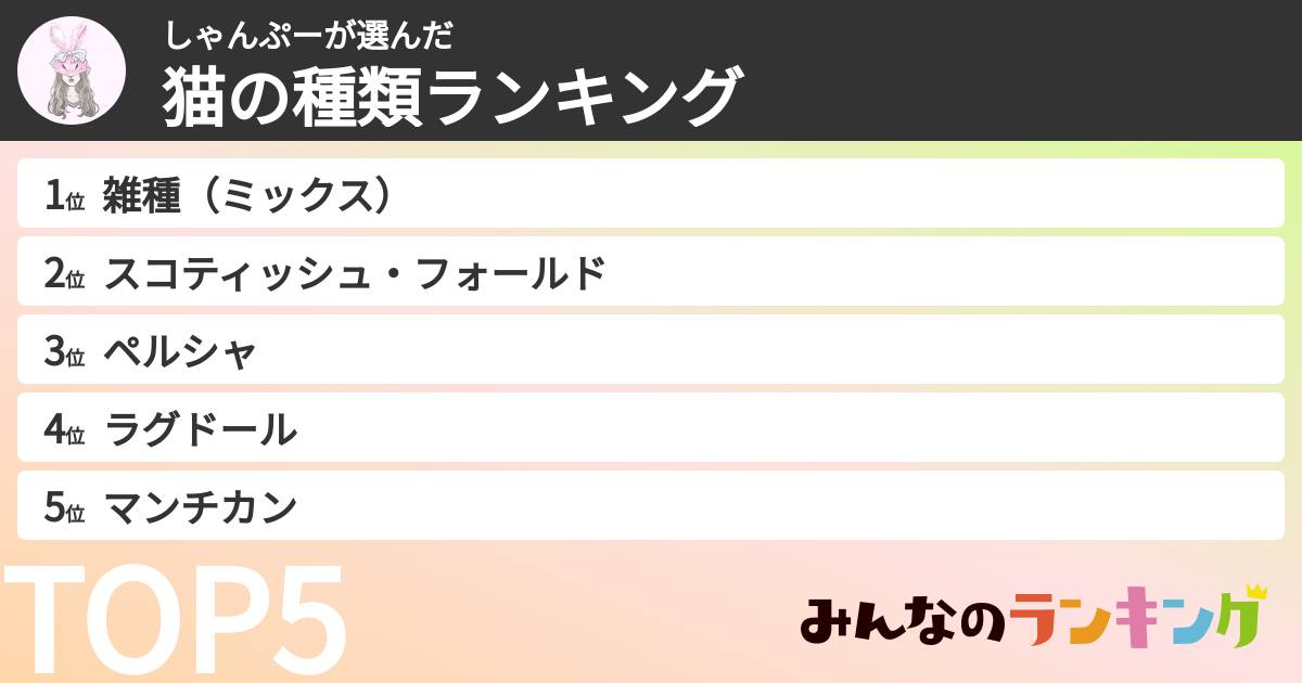 しゃんぷーさんの「猫の種類ランキング」