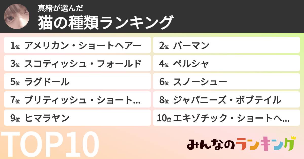 真緒さんの「猫の種類ランキング」