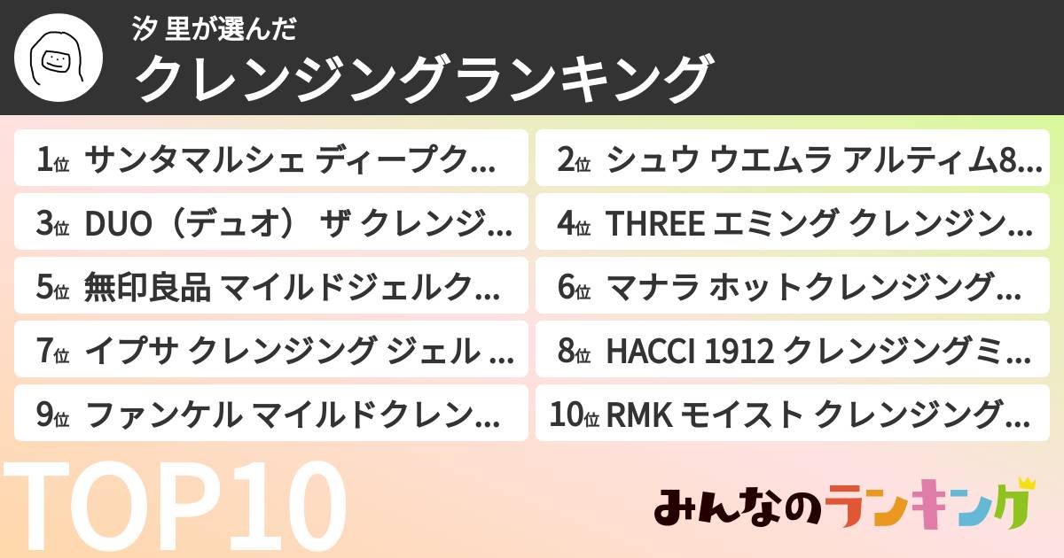 汐 里さんの「クレンジングランキング」