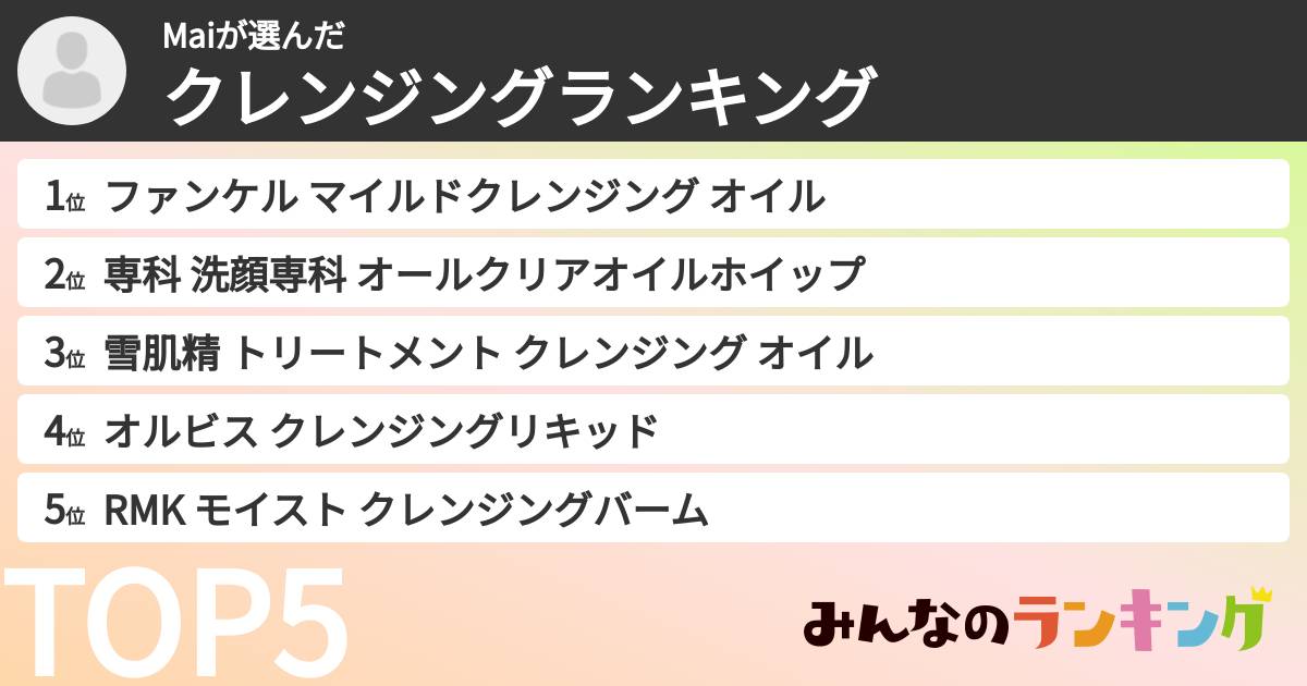 Maiさんの「クレンジングランキング」