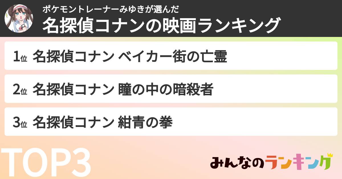 ポケモントレーナーみゆきさんの「名探偵コナンの映画ランキング」