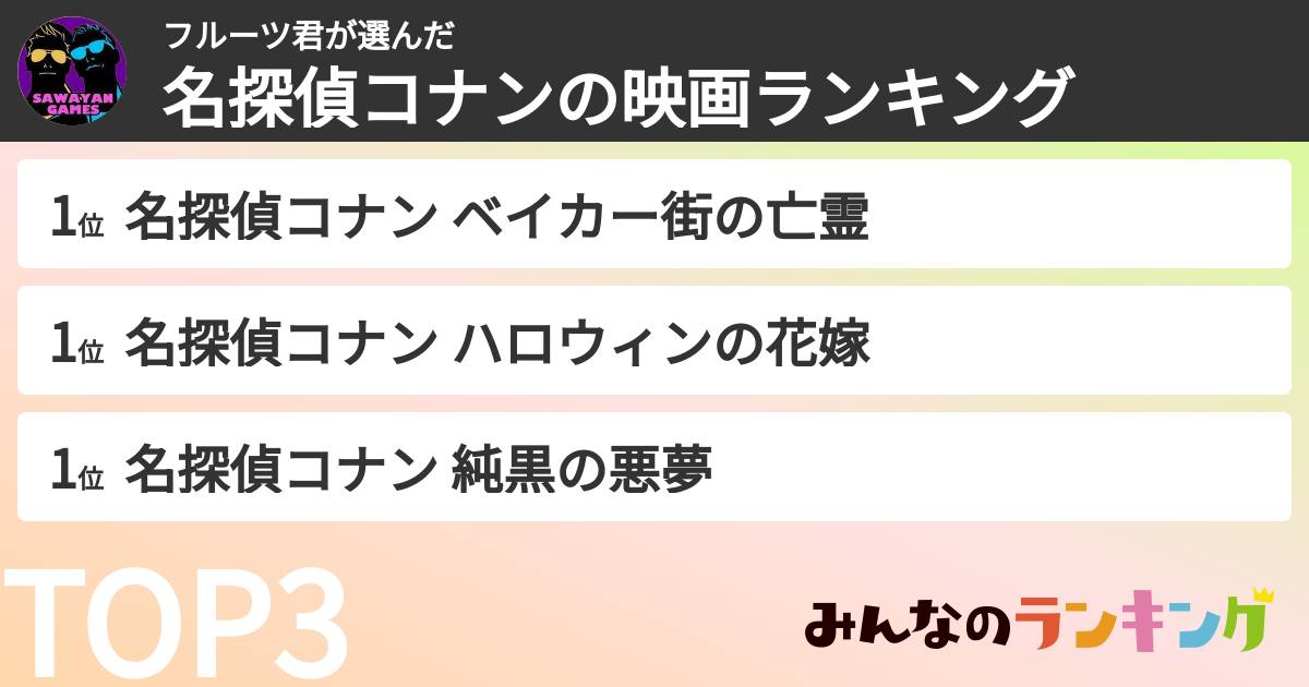 フルーツ君さんの「名探偵コナンの映画ランキング」