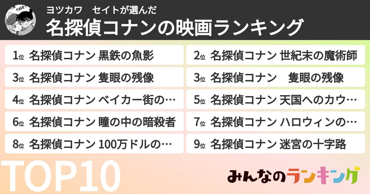 ヨツカワ セイトさんの「名探偵コナンの映画ランキング」