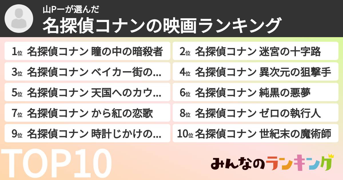 山Pーさんの「名探偵コナンの映画ランキング」