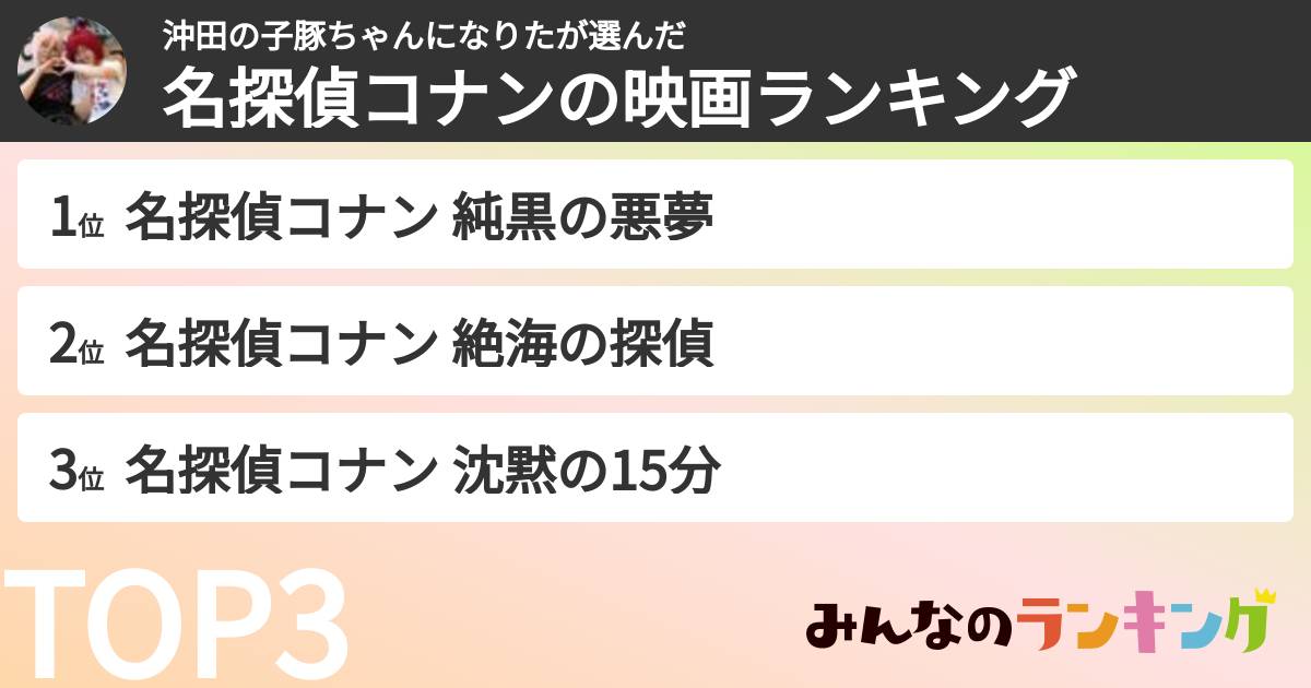 沖田の子豚ちゃんになりたさんの「名探偵コナンの映画ランキング」