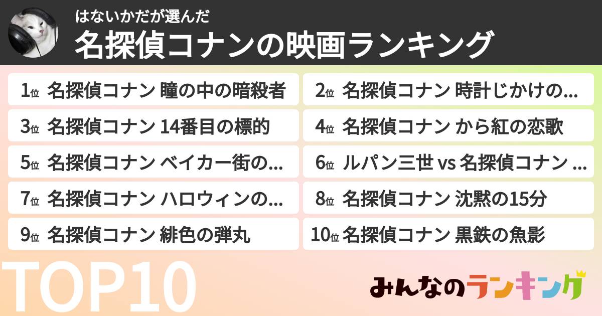 はないかださんの「名探偵コナンの映画ランキング」