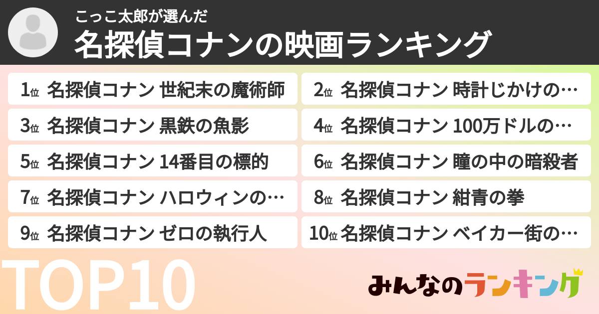 こっこ太郎さんの「名探偵コナンの映画ランキング」