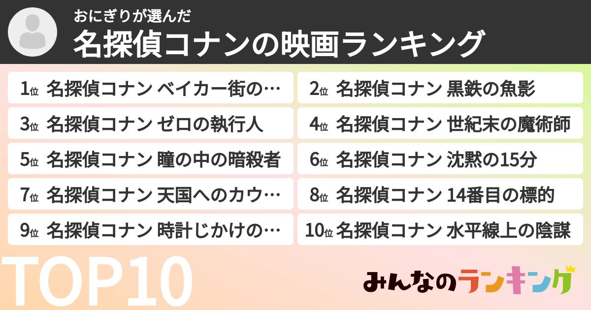 おにぎりさんの「名探偵コナンの映画ランキング」