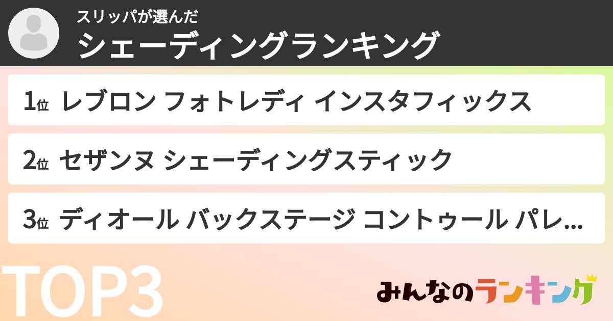 スリッパさんの「シェーディングランキング」