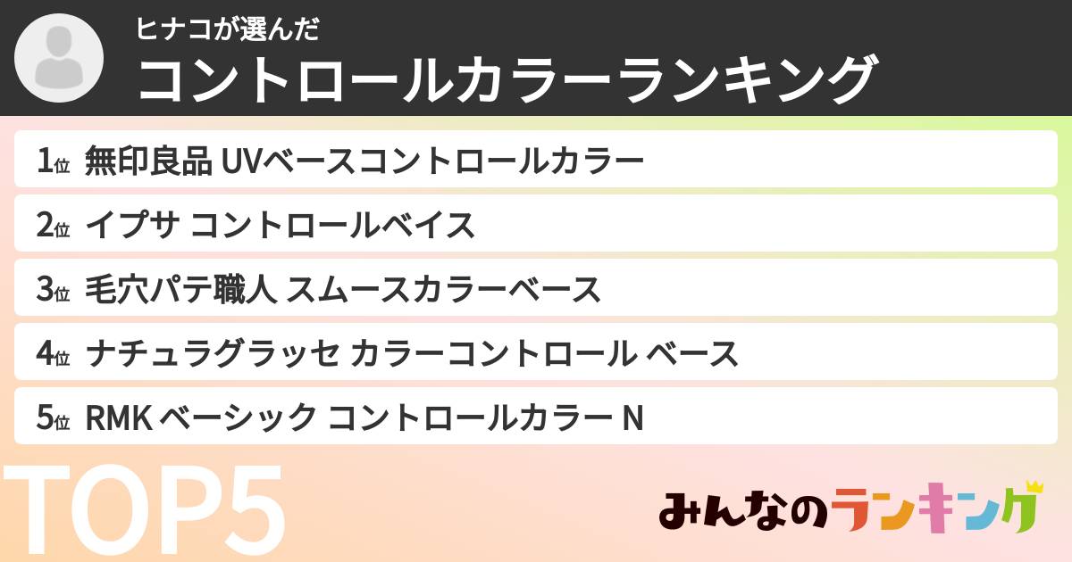 ヒナコさんの「コントロールカラーランキング」