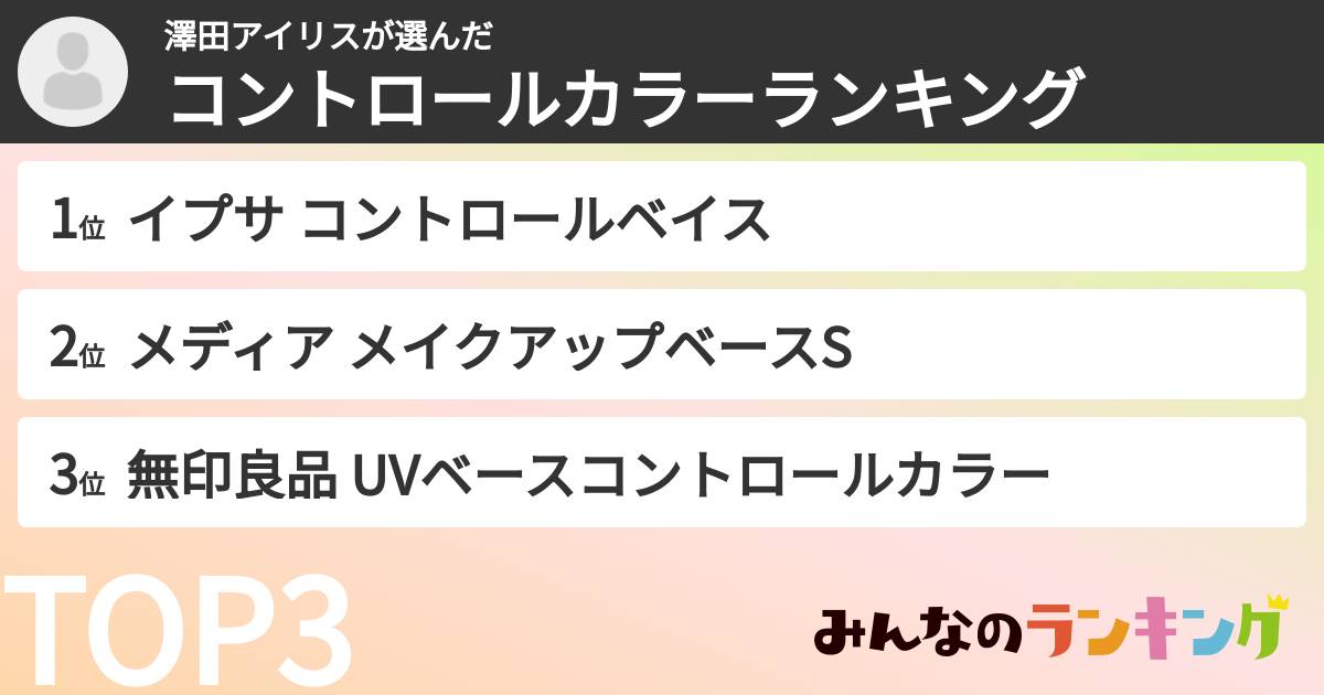 澤田アイリスさんの「コントロールカラーランキング」